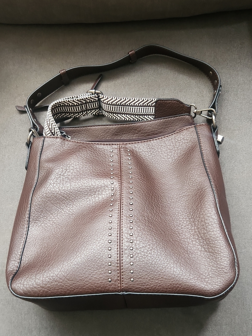 Classic Brown Leather Crossbody Bag with Stud Detail